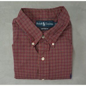 Vintage Ralph Lauren Shirt Mens 17-34/35 Red Plaid Custom Fit Oxford Button Down